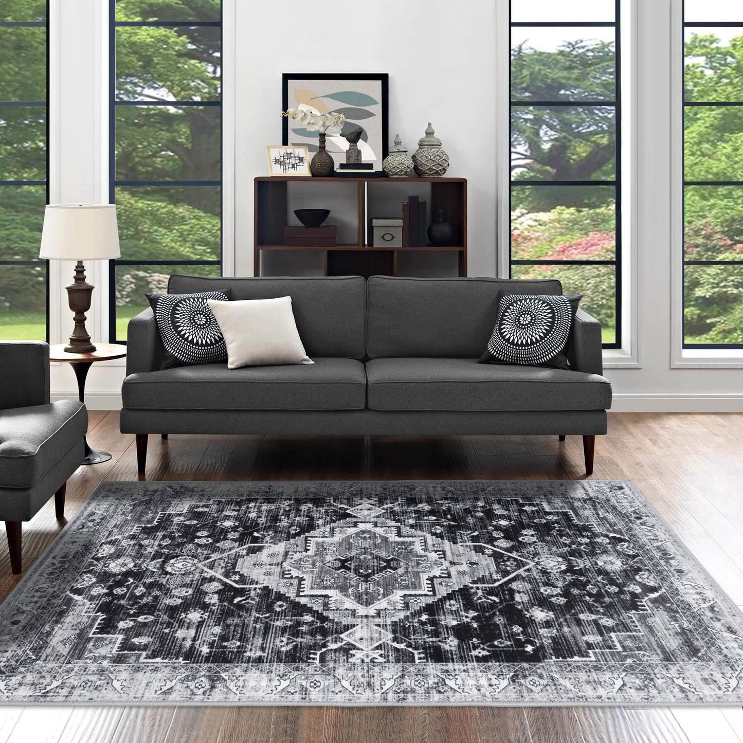 Machine Washable Rug - Distressed Charcoal