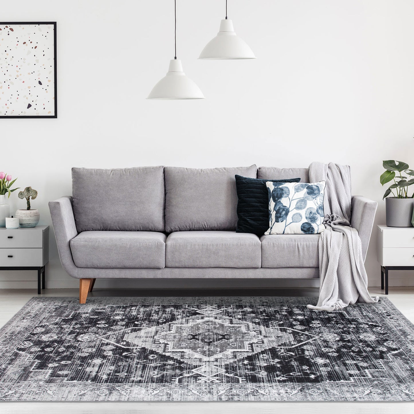 Machine Washable Rug - Distressed Charcoal