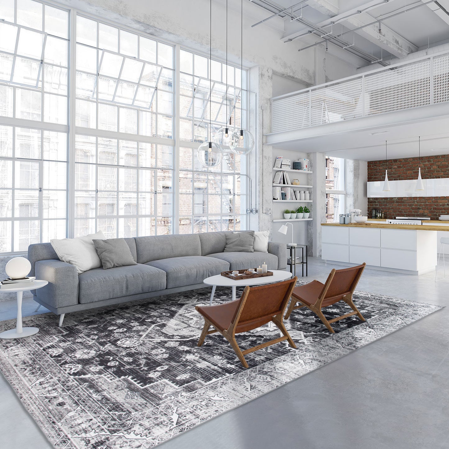 Machine Washable Rug - Distressed Charcoal
