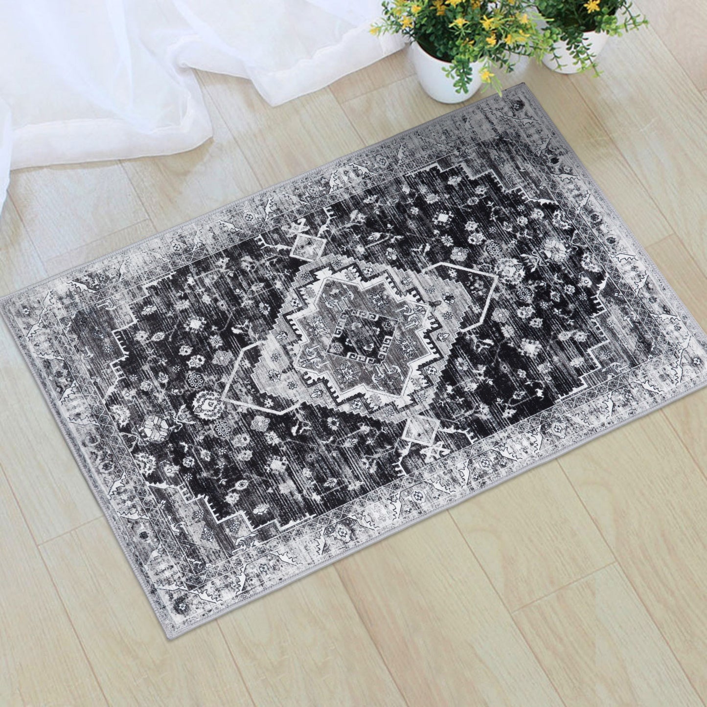 Machine Washable Rug - Distressed Charcoal