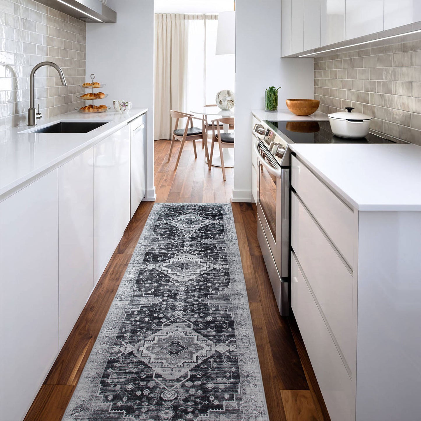 Machine Washable Rug - Distressed Charcoal