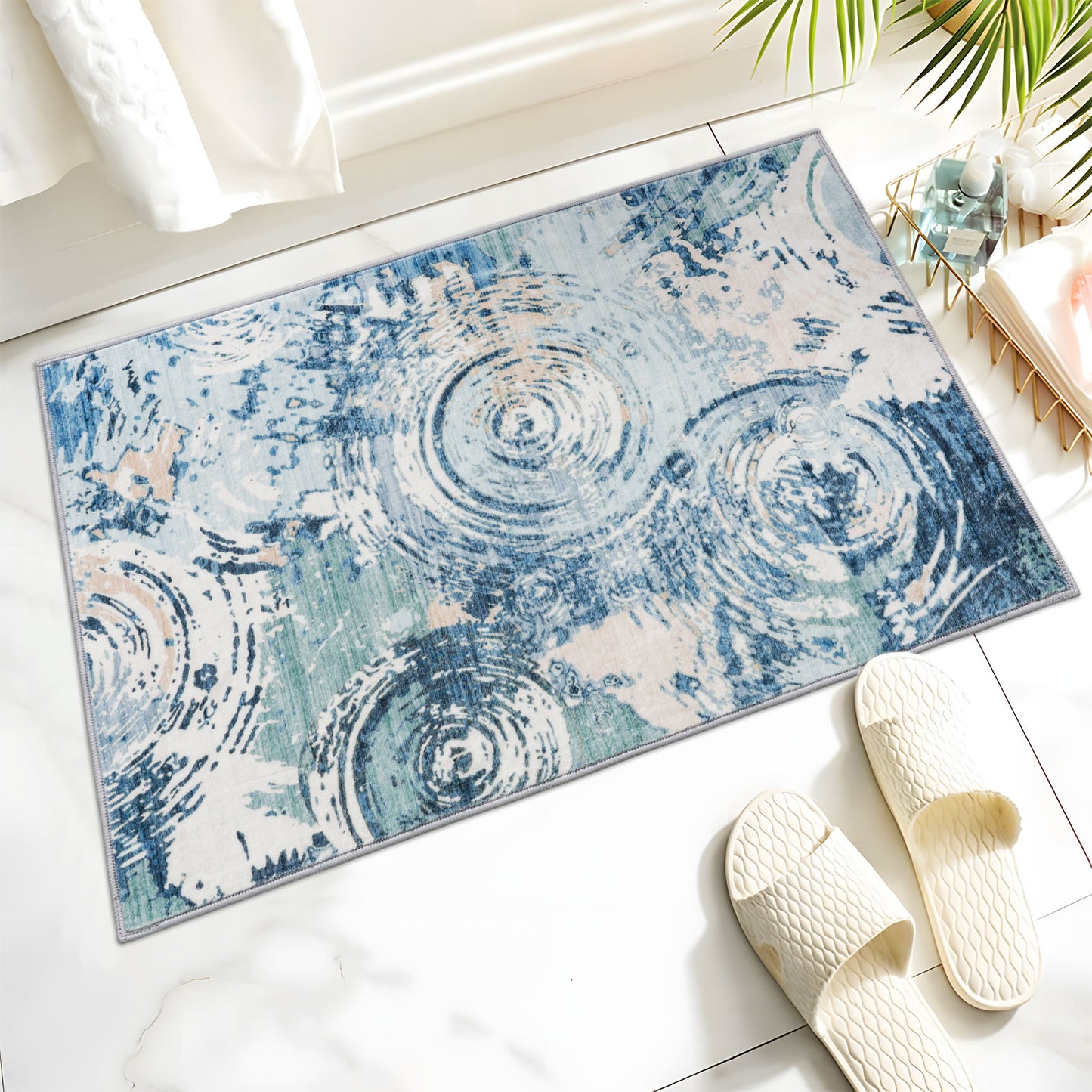 Machine Washable Rug - Blue Ripples
