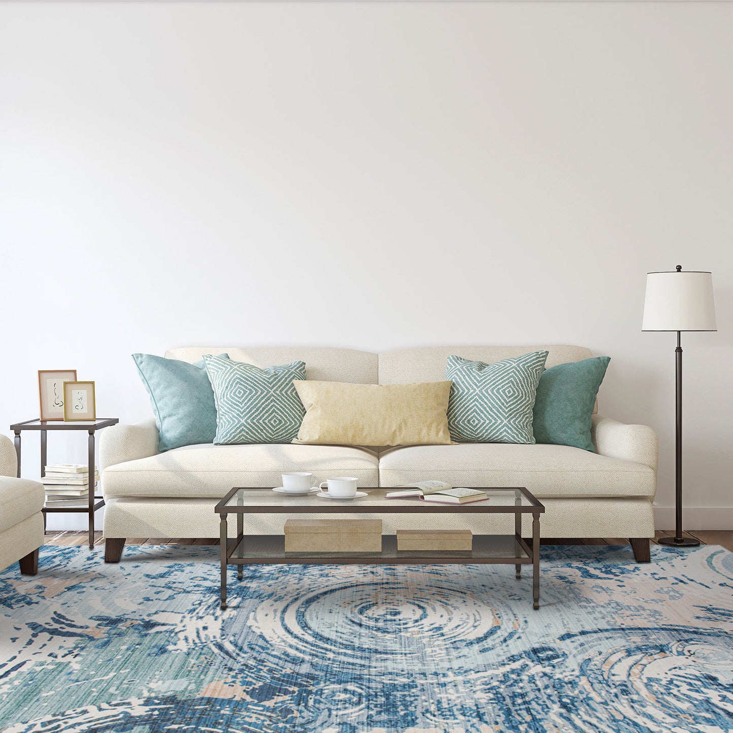 Machine Washable Rug - Blue Ripples