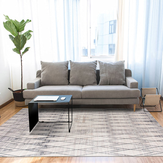 Machine Washable Rug - Modern Beige & Grey Diamond