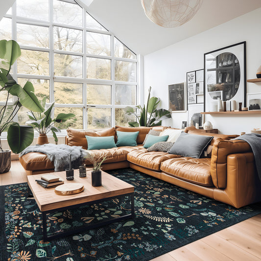 Machine Washable Rug - Charcoal Flora