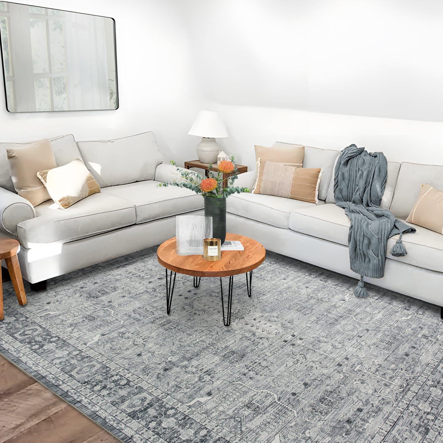 Machine Washable Rug - Soft Grey