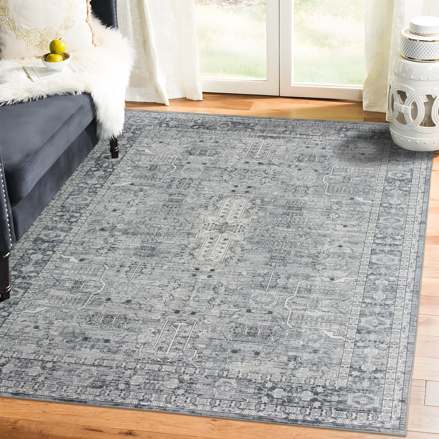 Machine Washable Rug - Soft Grey
