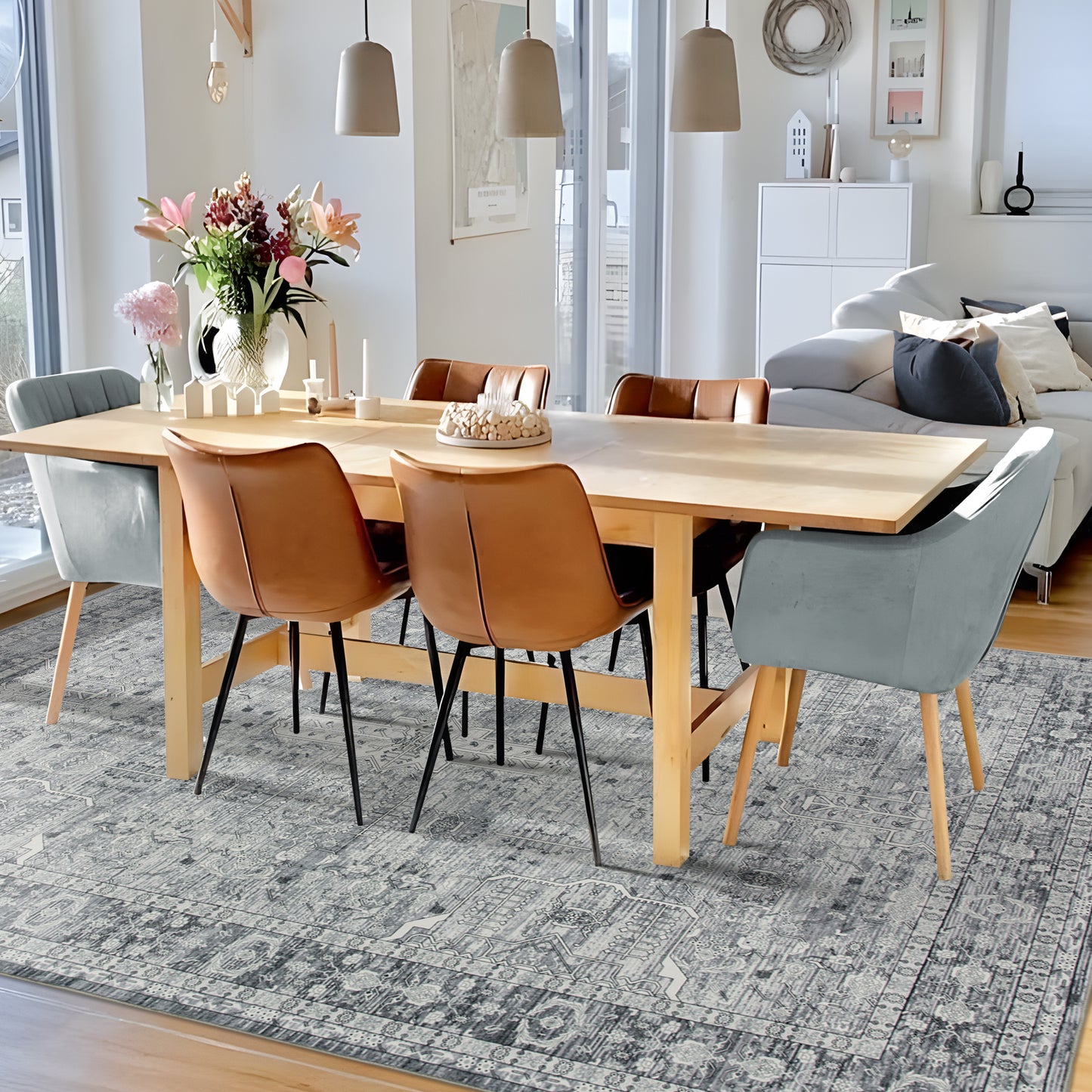 Machine Washable Rug - Soft Grey