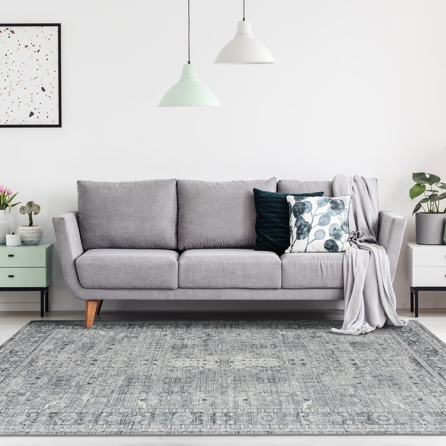Machine Washable Rug - Soft Grey