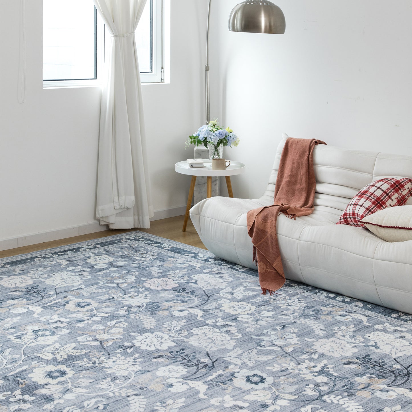 Machine Washable Rug - Blue Flora