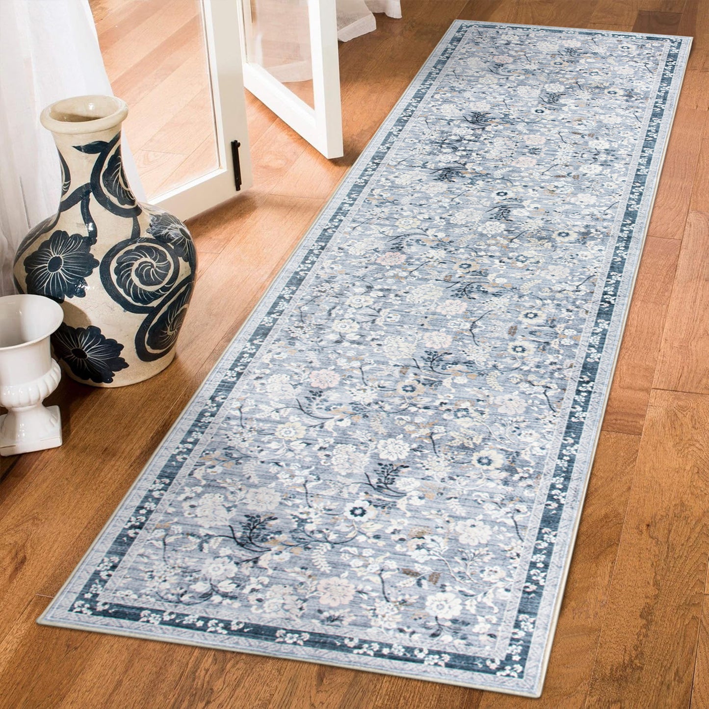 Machine Washable Rug - Blue Flora