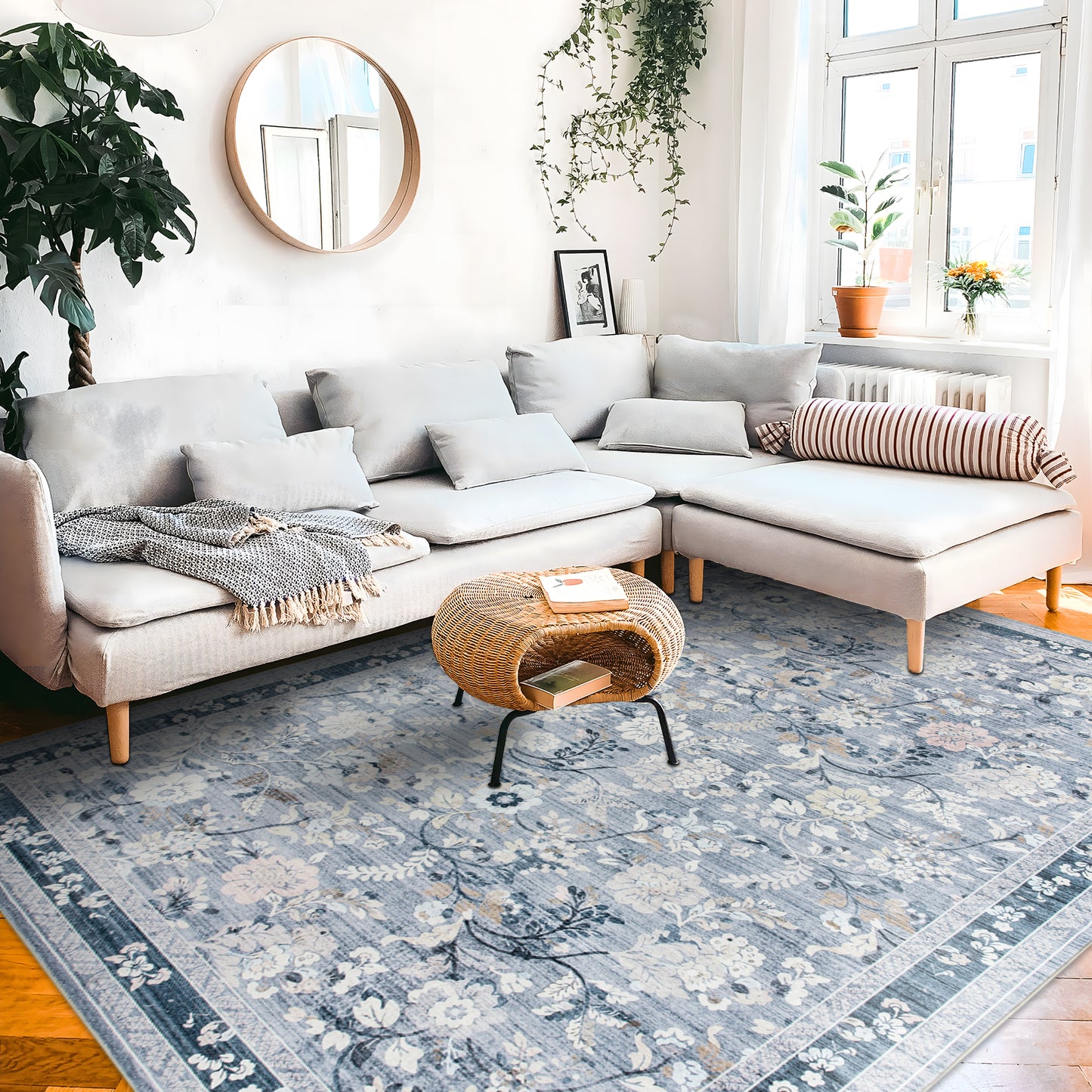 Machine Washable Rug - Blue Flora