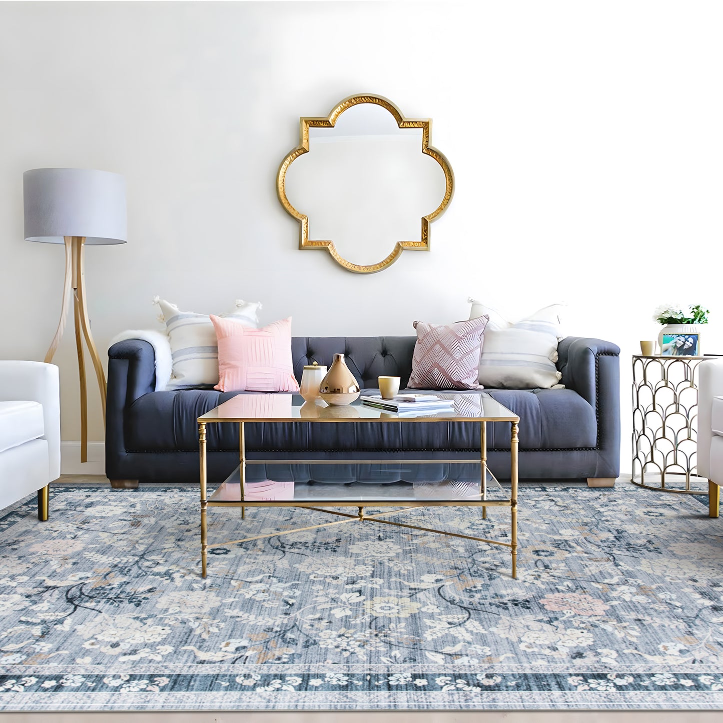 Machine Washable Rug - Blue Flora