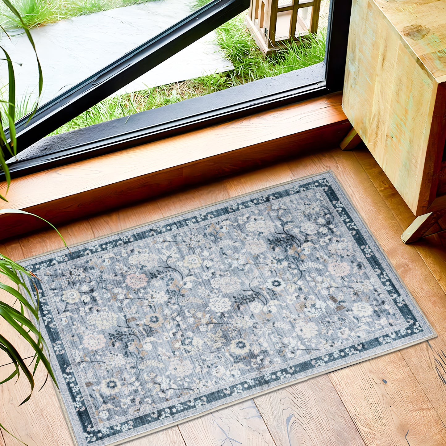 Machine Washable Rug - Blue Flora