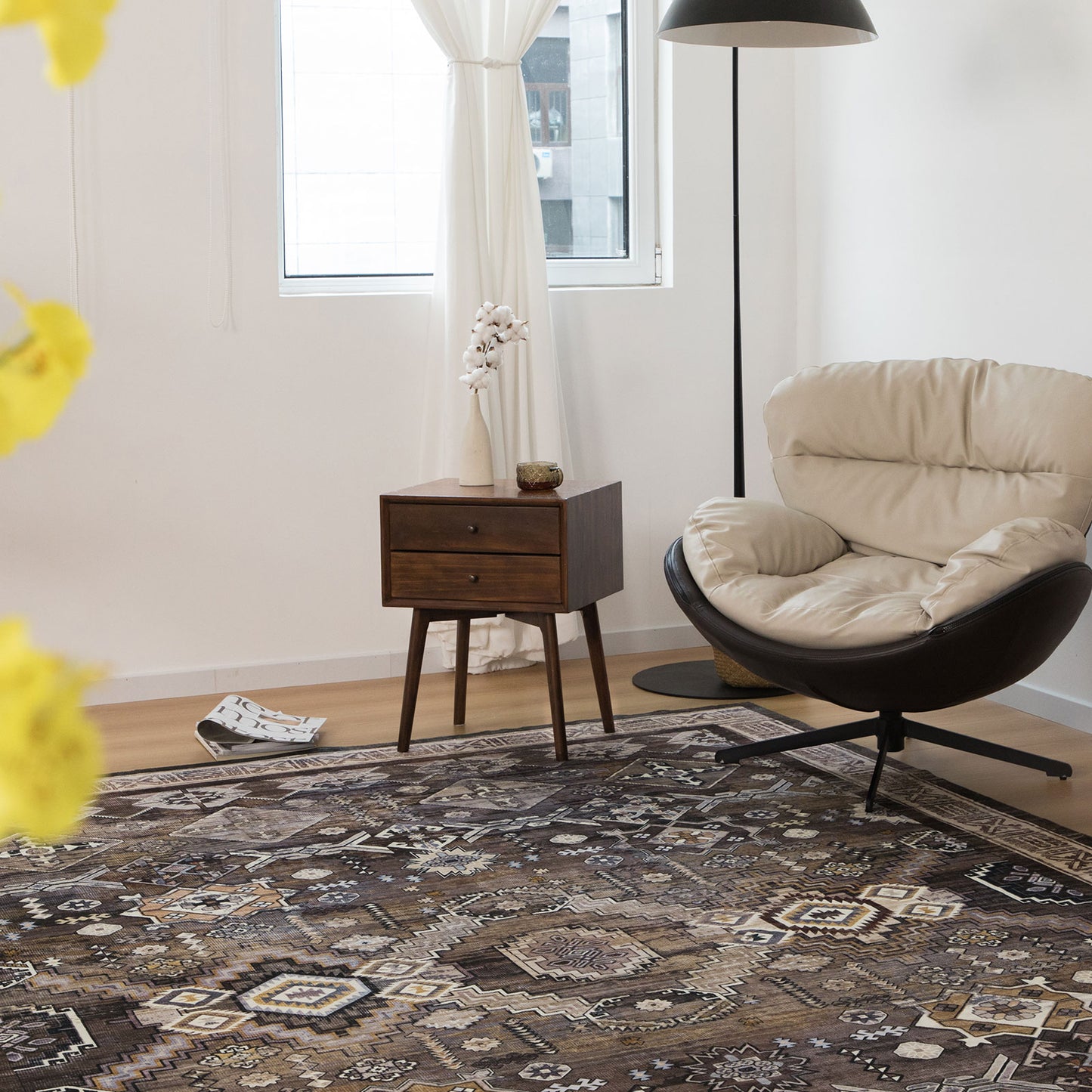 Machine Washable Rug - Dark Coffee & Gold