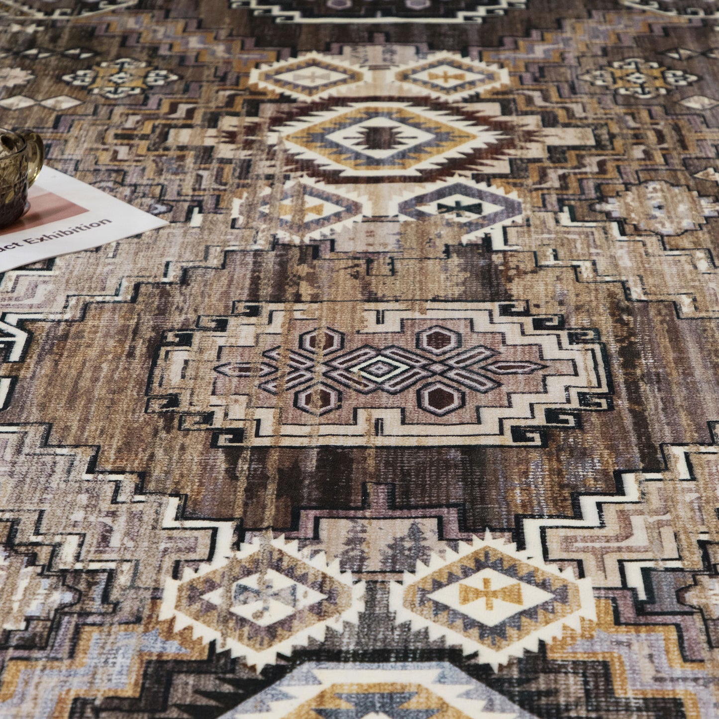 Machine Washable Rug - Dark Coffee & Gold
