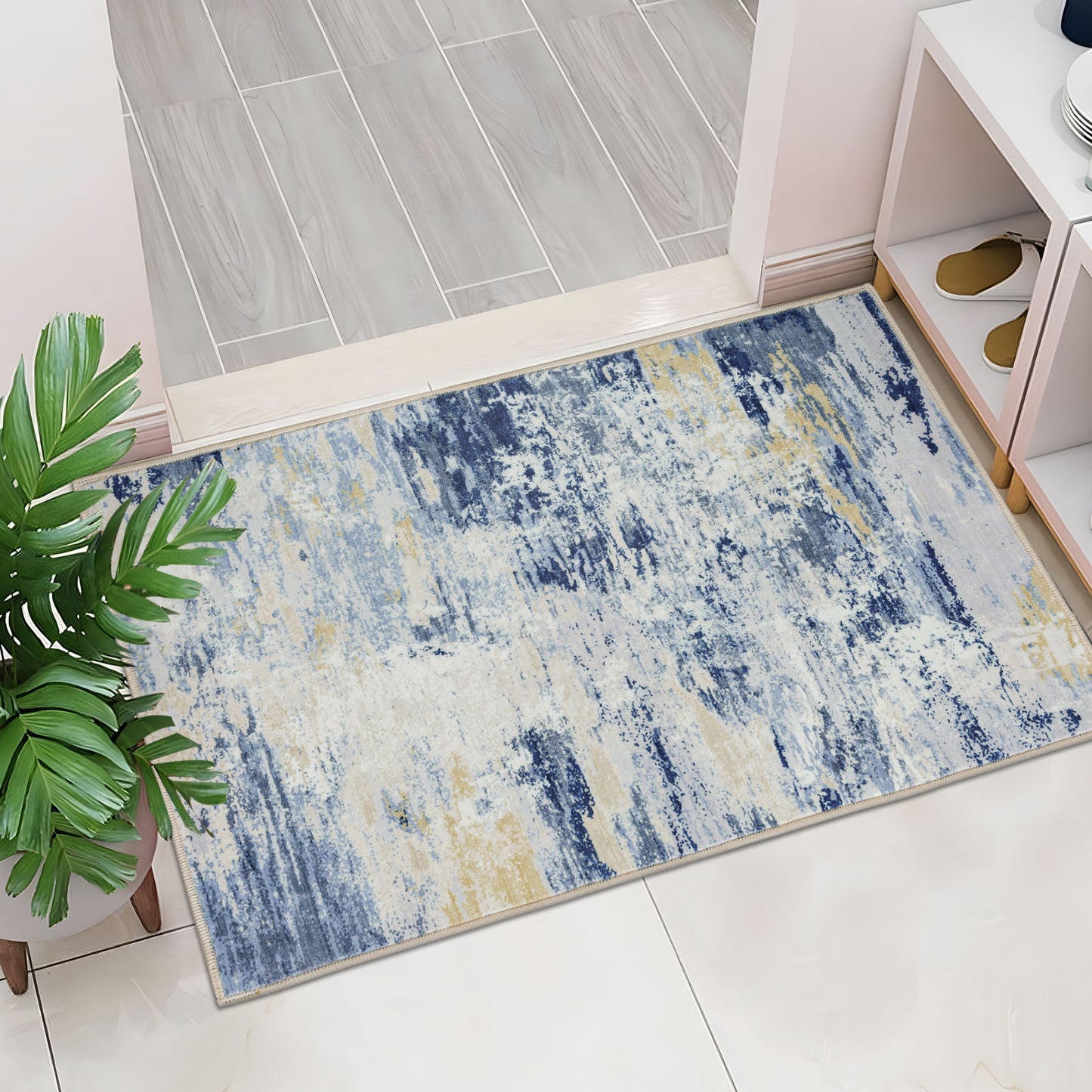 Machine Washable Rug - Blue & Tan