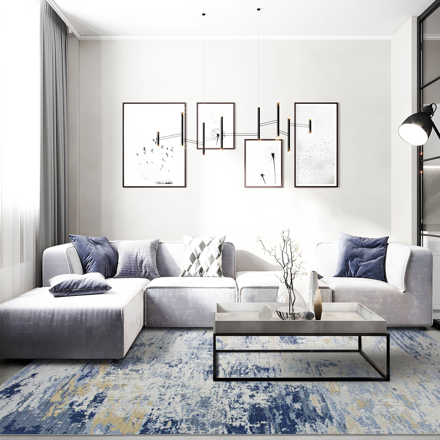 Machine Washable Rug - Blue & Tan