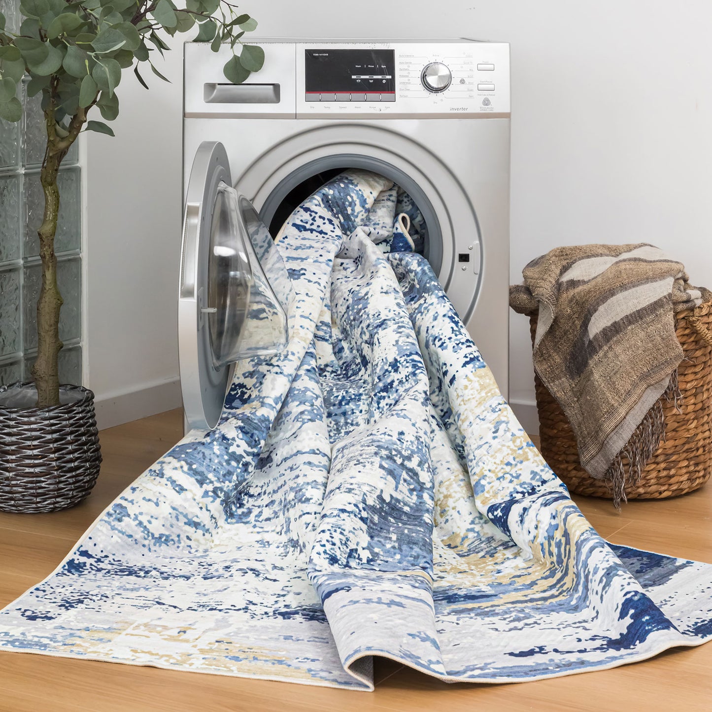 Machine Washable Rug - Blue & Tan