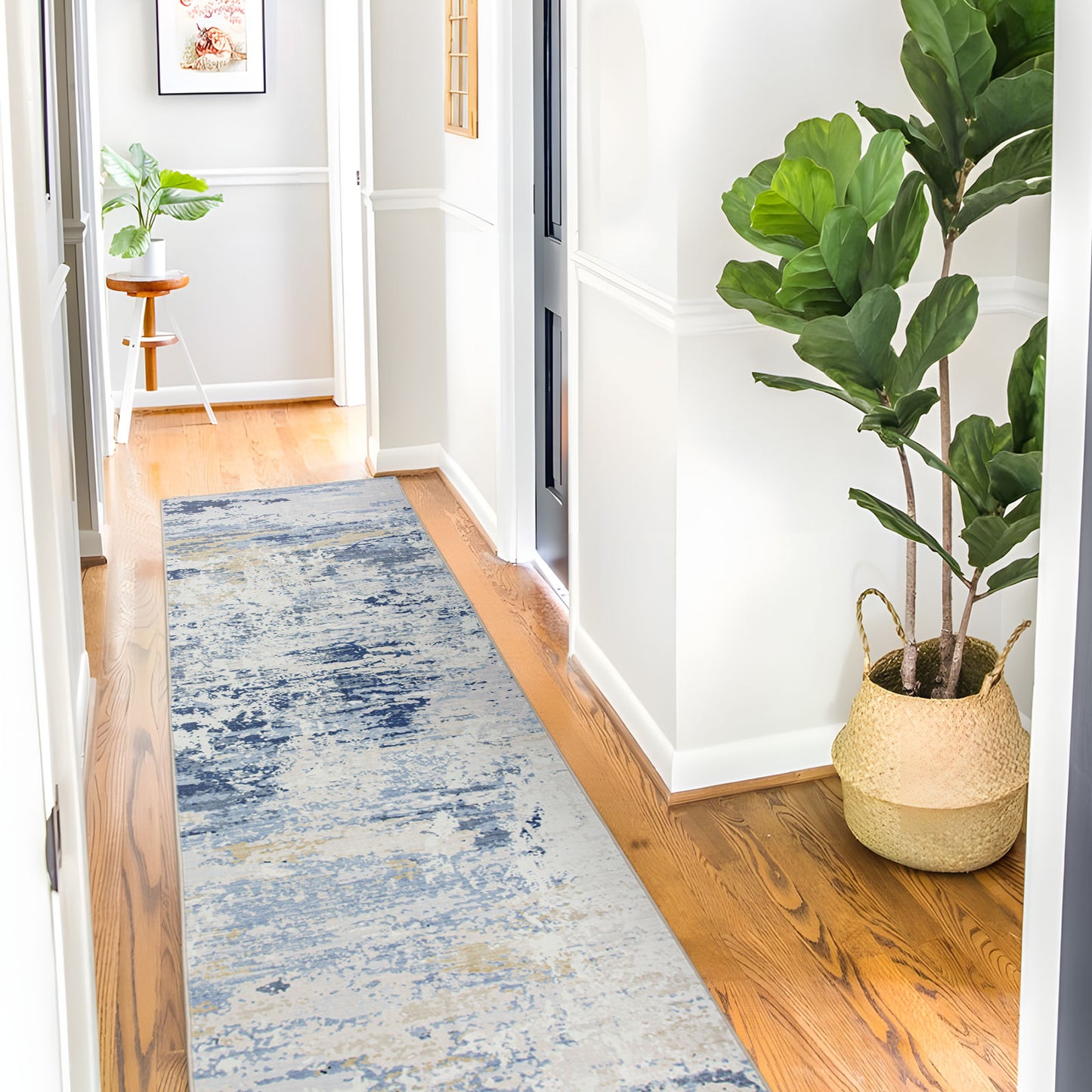 Machine Washable Rug - Blue & Tan