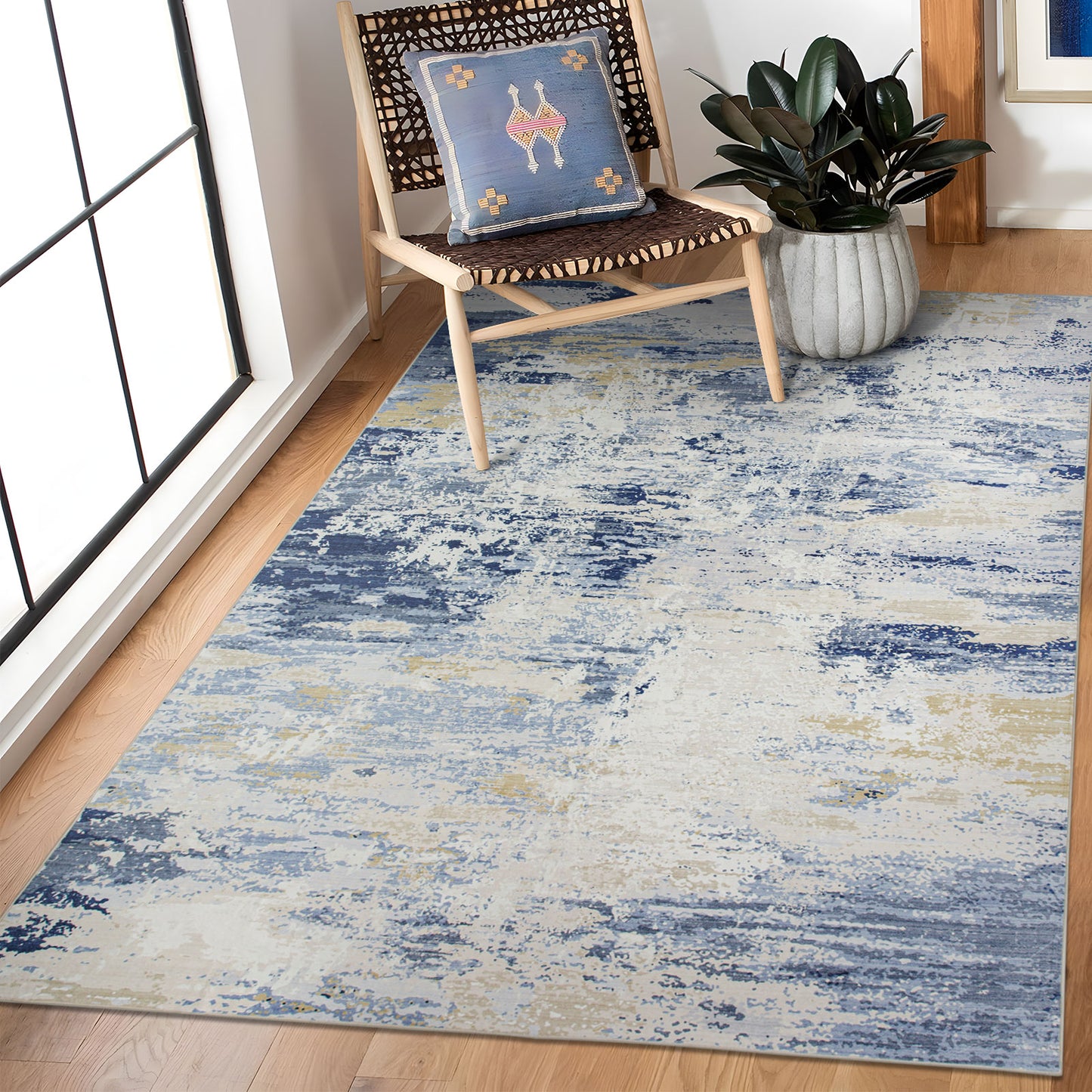 Machine Washable Rug - Blue & Tan
