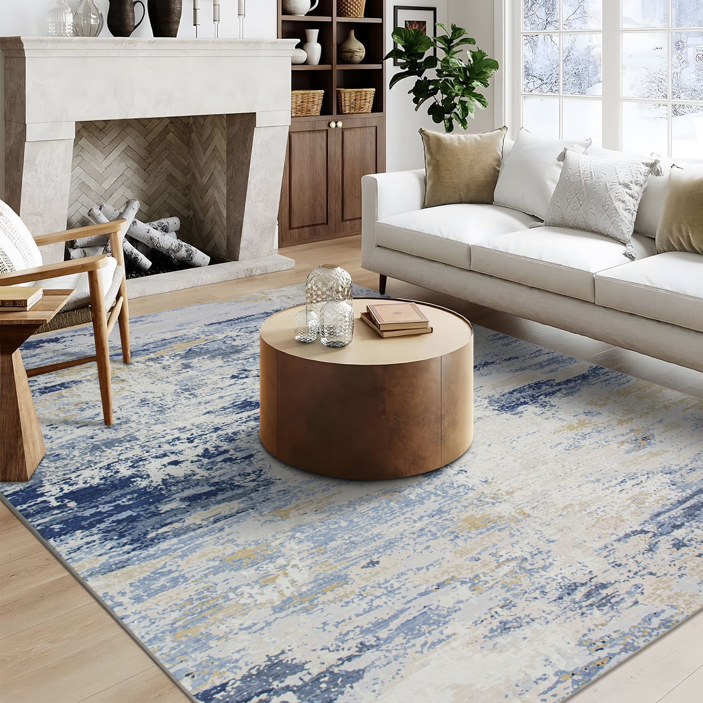 Machine Washable Rug - Blue & Tan