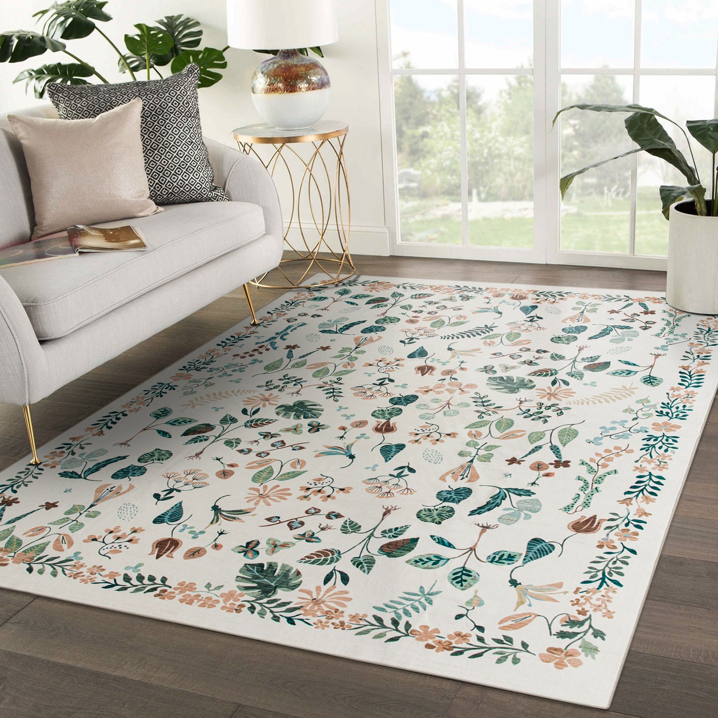Machine Washable Rug - Ivory Flora