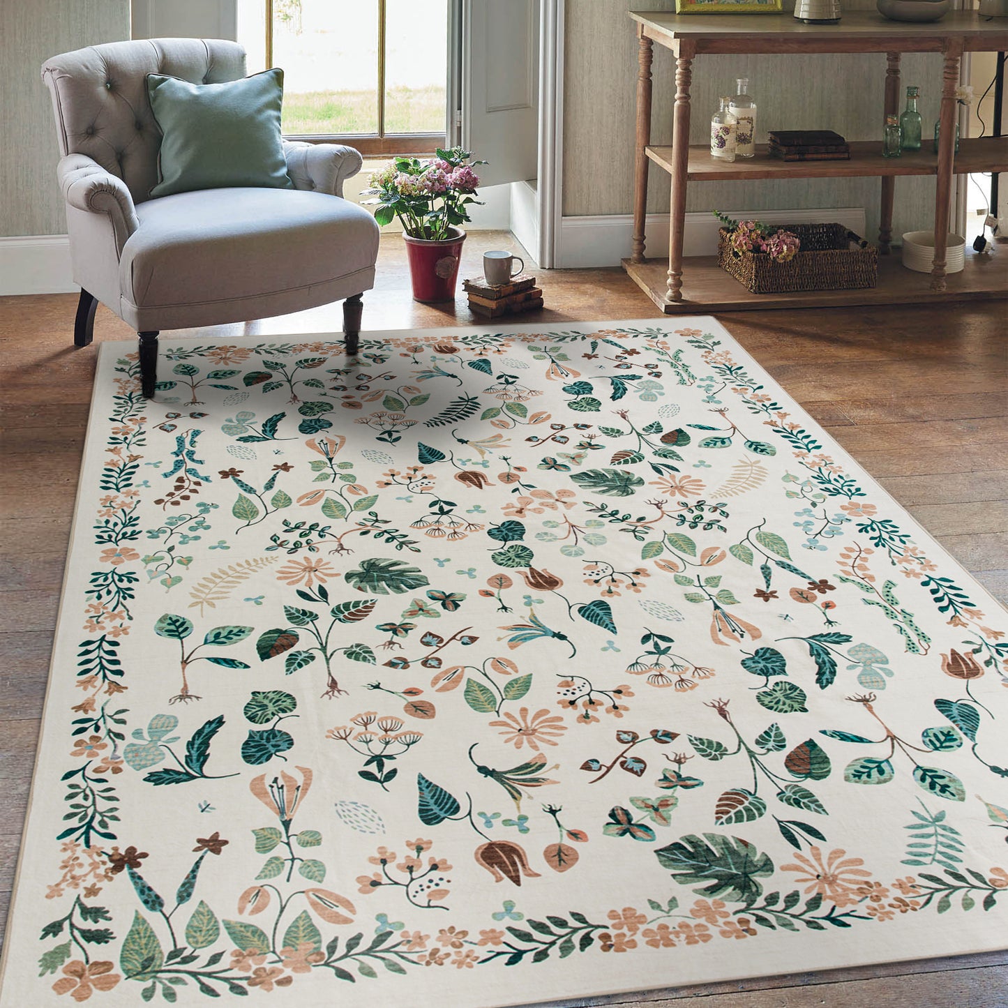 Machine Washable Rug - Ivory Flora