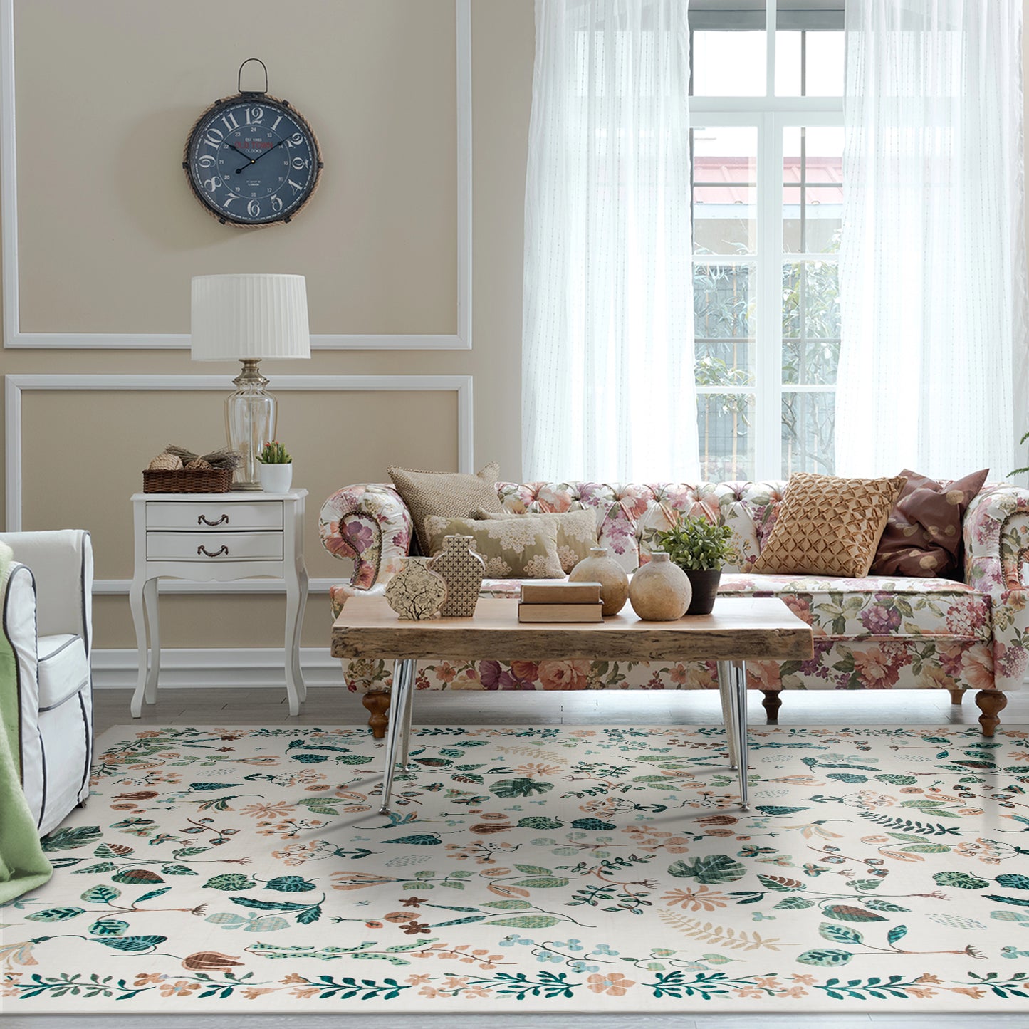 Machine Washable Rug - Ivory Flora