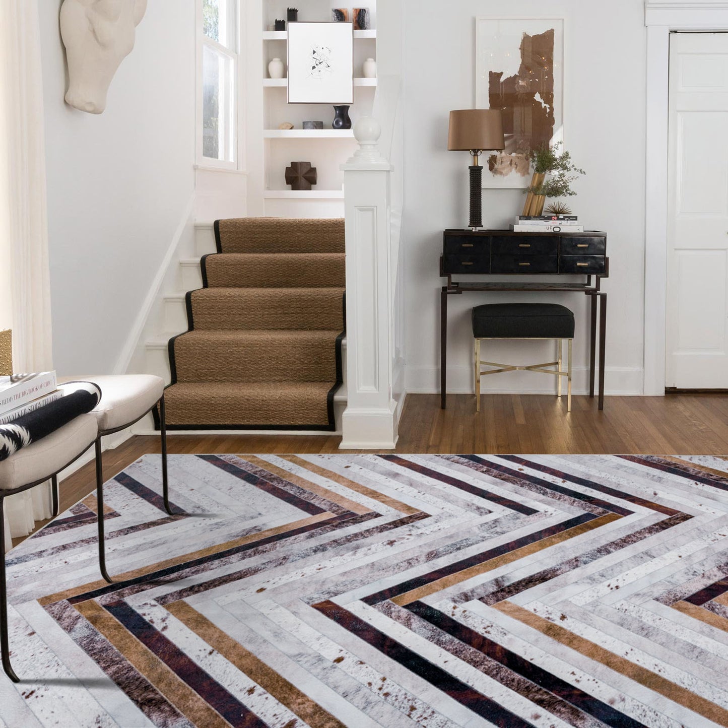 Machine Washable Rug - Modern ZigZag Faux Hide