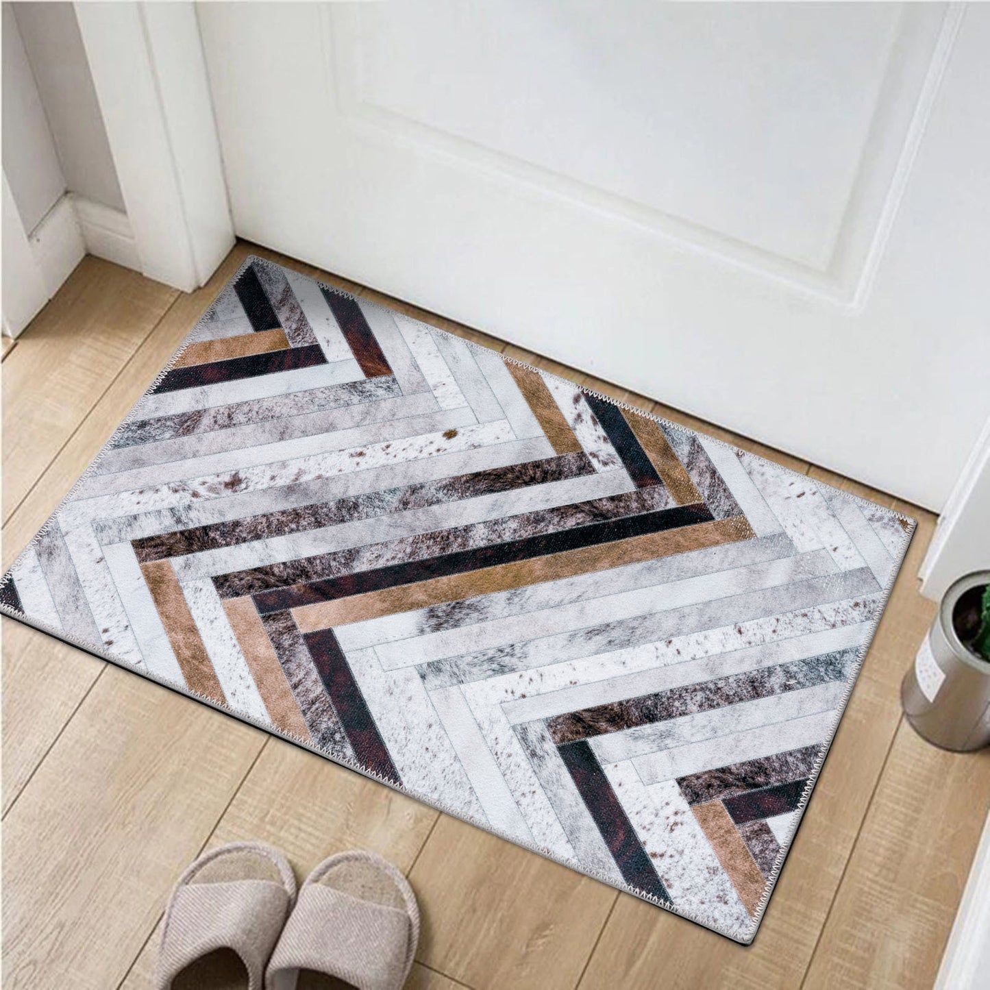 Machine Washable Rug - Modern ZigZag Faux Hide