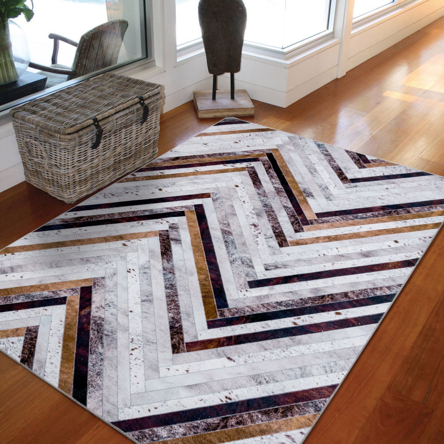 Machine Washable Rug - Modern ZigZag Faux Hide