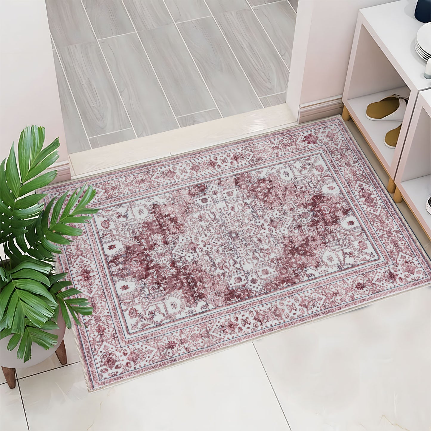 Machine Washable Rug - Pastel Pink