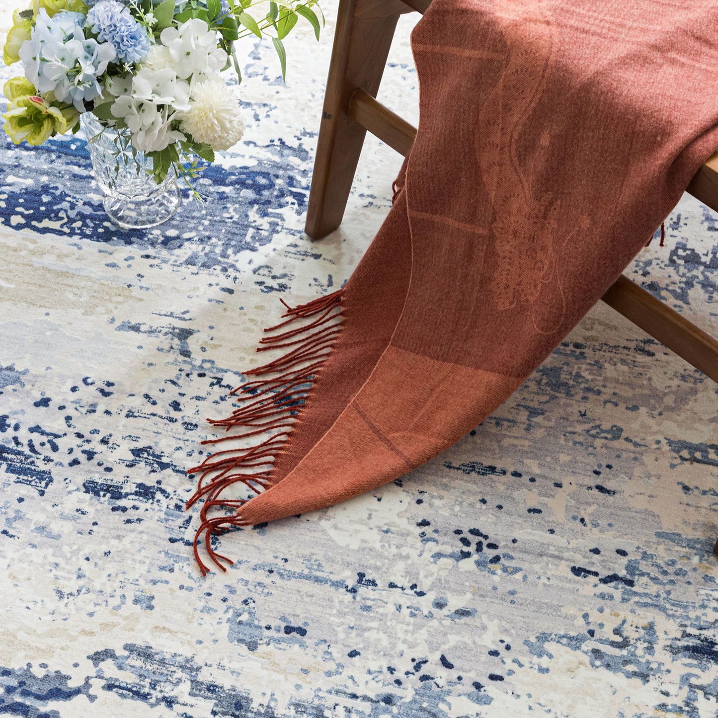 Machine Washable Rug - Blue & Tan