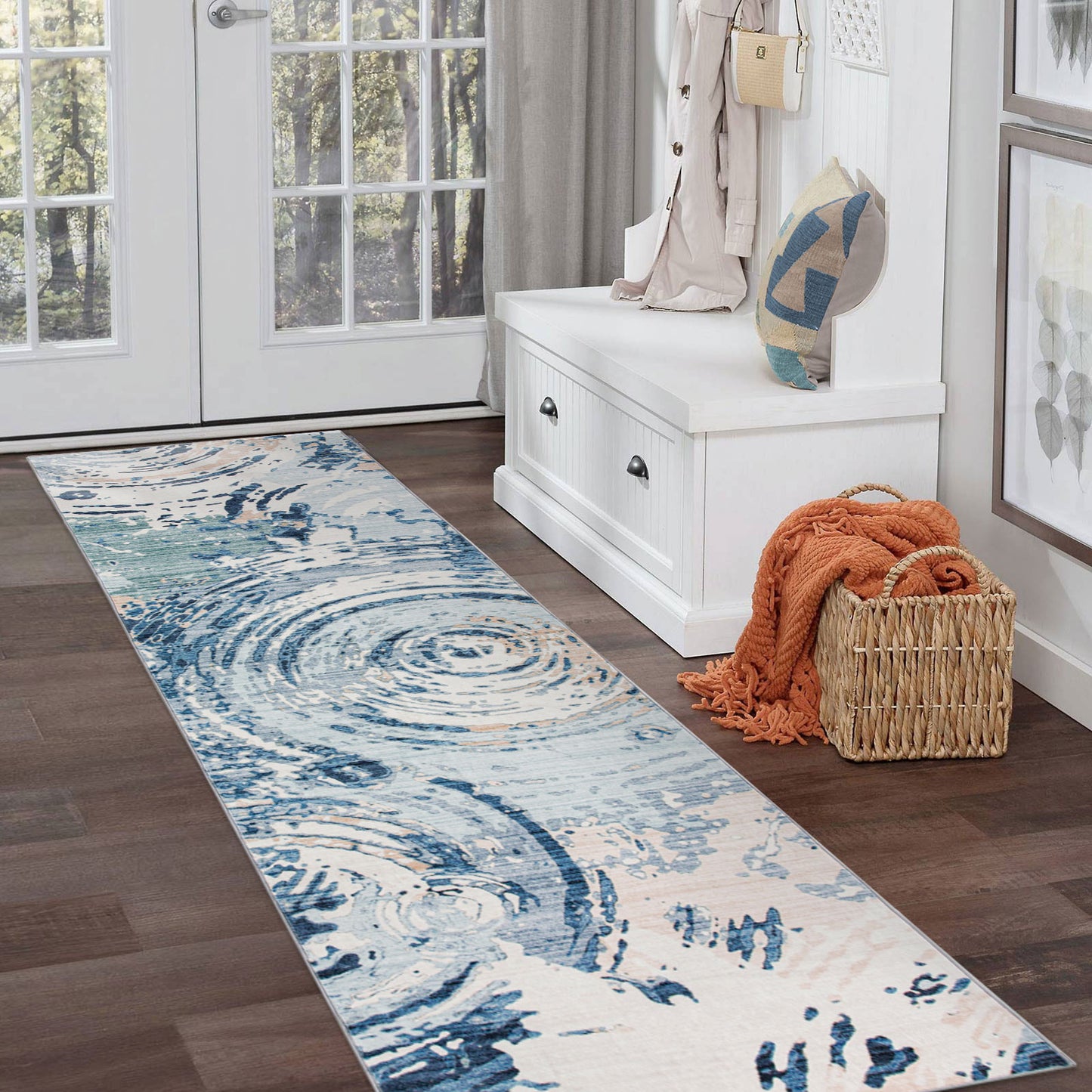 Machine Washable Rug - Blue Ripples
