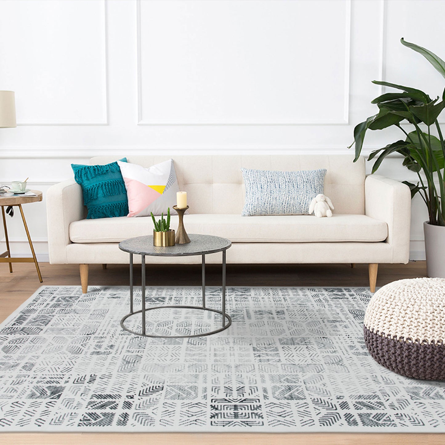 Machine Washable Rug - Geometric Ivory