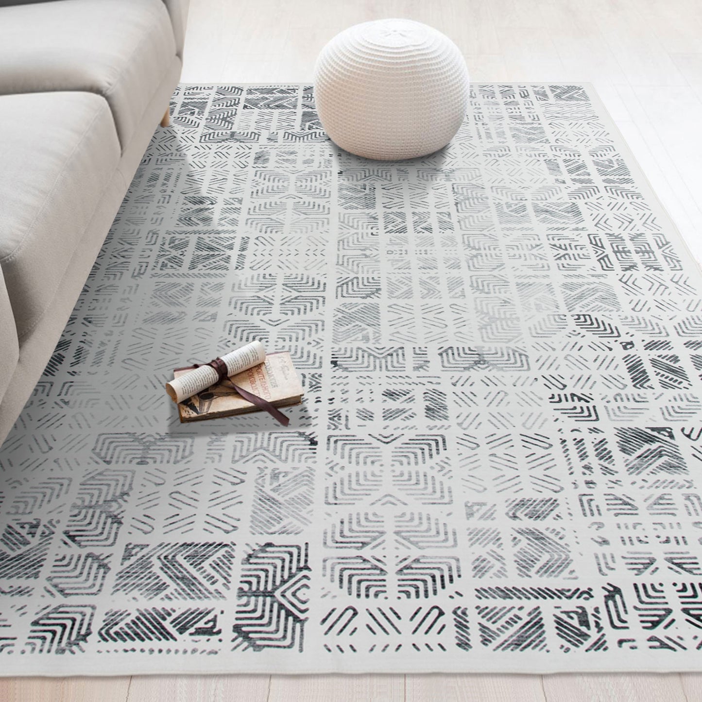 Machine Washable Rug - Geometric Ivory