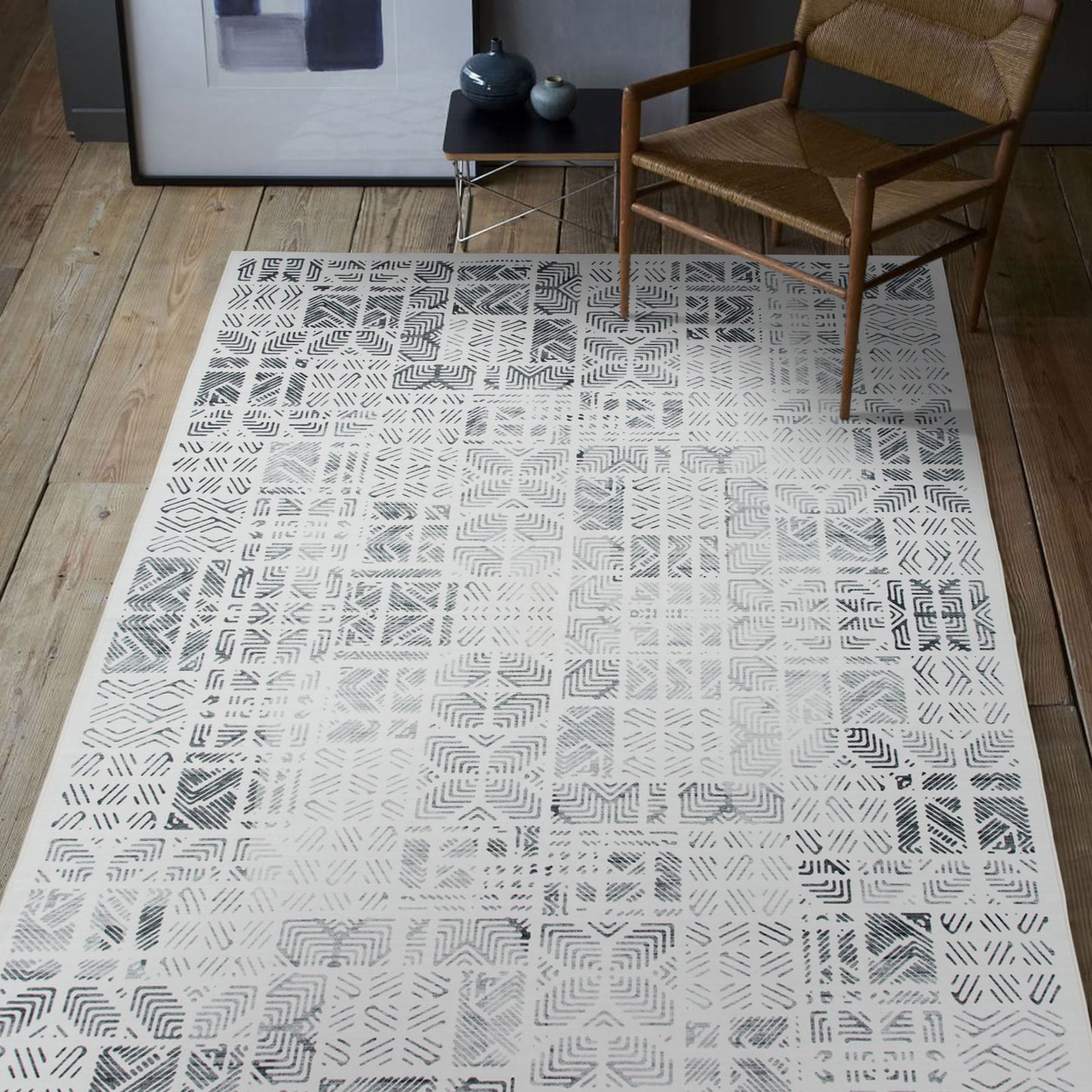 Machine Washable Rug - Geometric Ivory