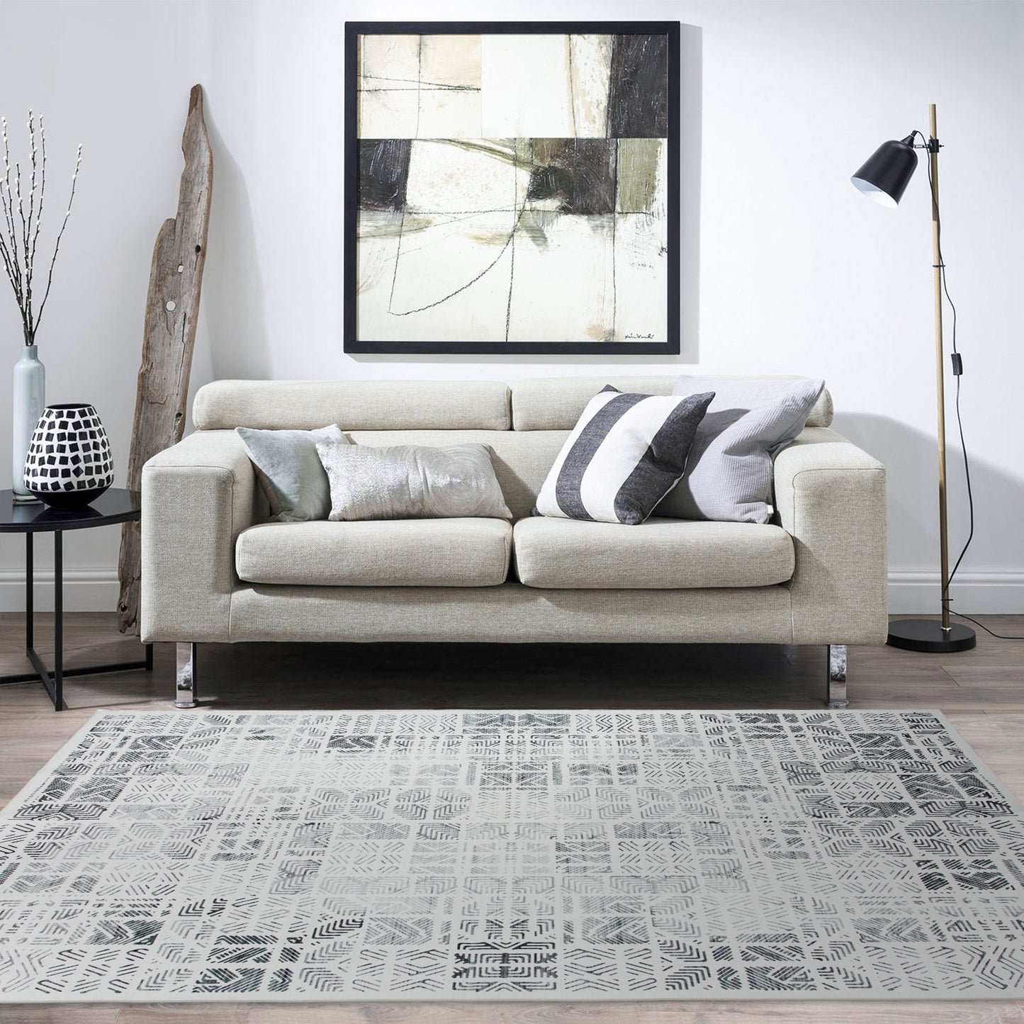 Machine Washable Rug - Geometric Ivory