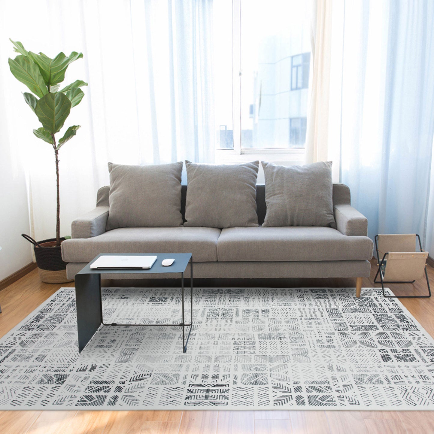 Machine Washable Rug - Geometric Ivory