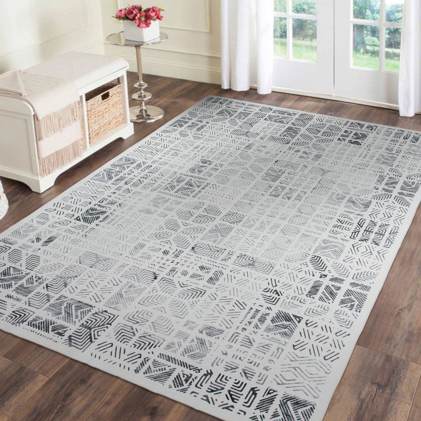 Machine Washable Rug - Geometric Ivory