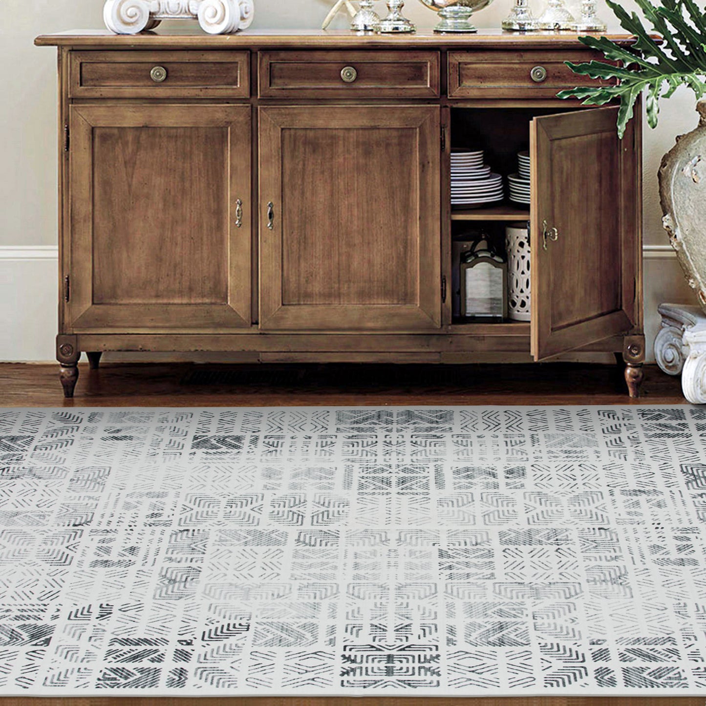 Machine Washable Rug - Geometric Ivory