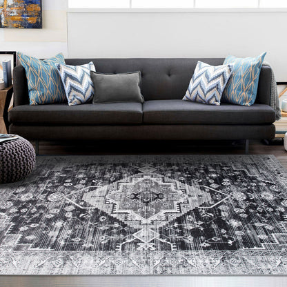 Machine Washable Rug - Distressed Charcoal