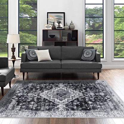Machine Washable Rug - Distressed Charcoal