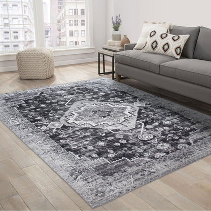 Machine Washable Rug - Distressed Charcoal