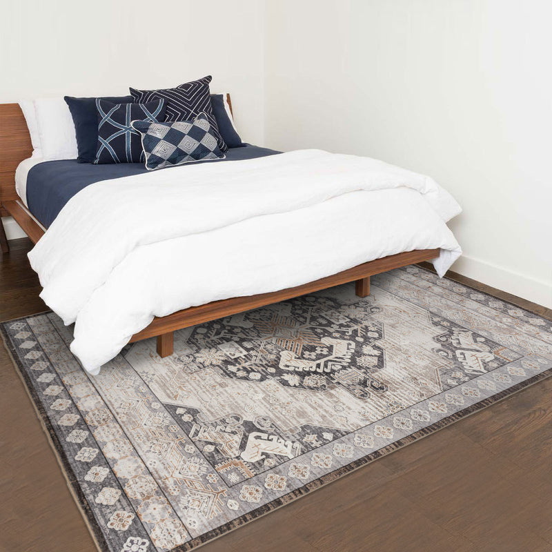 Machine Washable Rug - Soft Brown & Grey