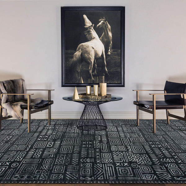 Machine Washable Rug - Geometric Charcoal