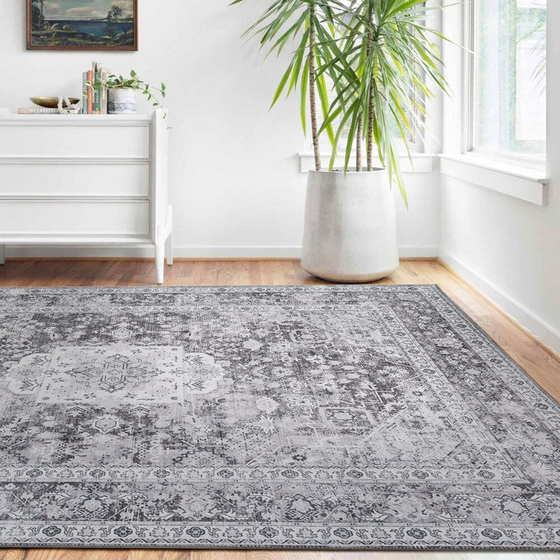 Machine Washable Rug - Distressed Grey