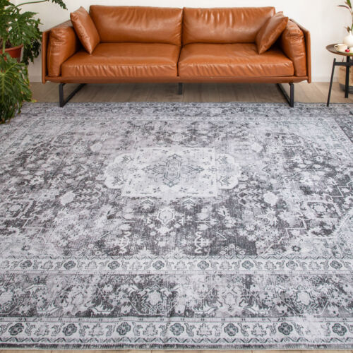 Machine Washable Rug - Distressed Grey