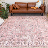 Machine Washable Rug - Floral Pink